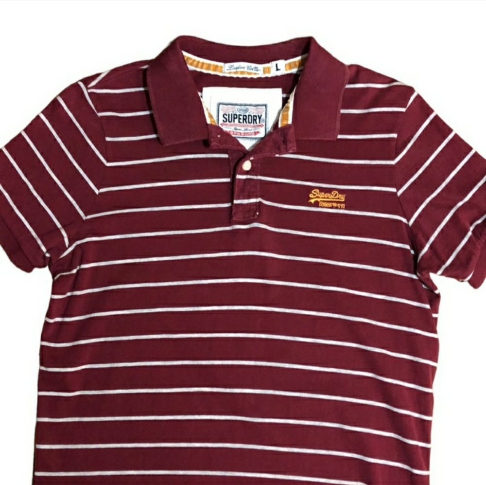 SUPERDRY London Collar Burgundy Striped Polo EUC!